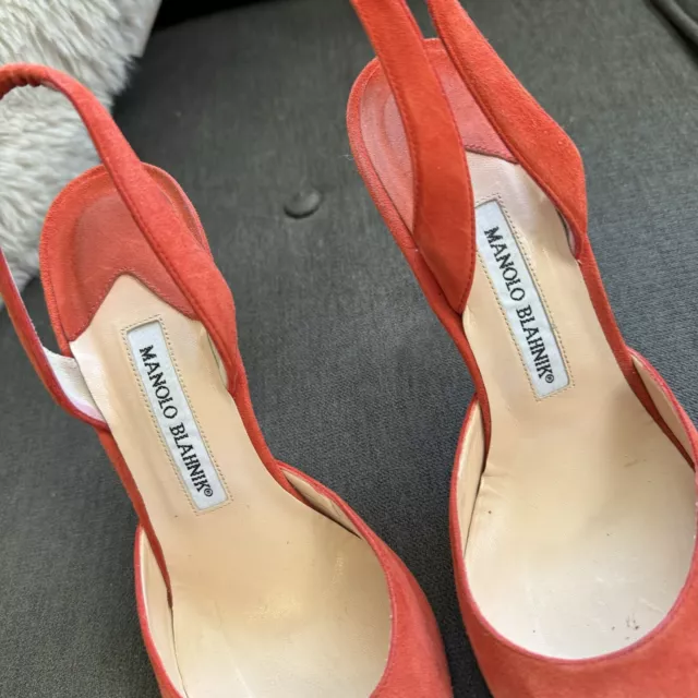 MANOLO BLAHNIK WOMENS Slingback Coral Suede Pumps Pointed Toe Size 39 ...