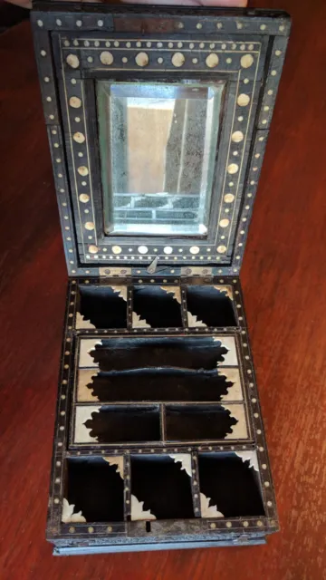 Antique Ebony Anglo-Indian Box With Concealed Mirror Mid 19th Century