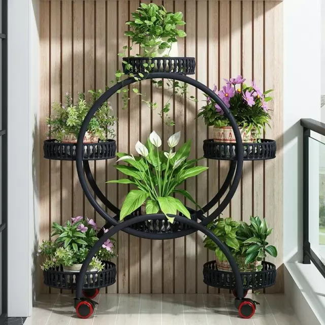 4 Tiers Flower Plant Stand Rolling Trolley Dispaly Shelf Pot Planter Holder Rack