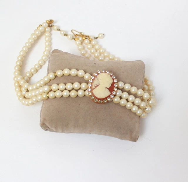 BEAU COLLIER 3 Rangs De Perles Naturelles Eau Douce Blanc/Plastron EUR 25,00 - PicClick FR
