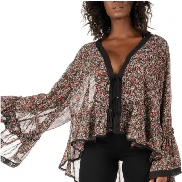 Free People Lola Kimono Floral Blouse Size S