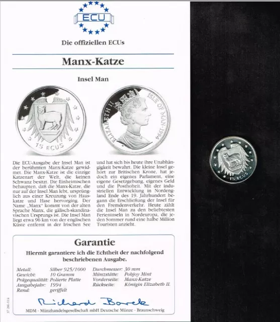 Die offiziellen Europa-Gedenkprägungen ECU Insel of Man 15 ECU Silber 1994-Manx-