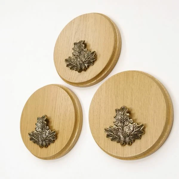 3 Pieza Placa de Jabalí Redondo Claro Af 13 CM Brett Con 3 X Hoja Roble Pequeño 2