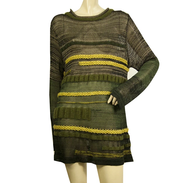 Carlo Colucci Nero Verde Giallo Maglione Puro Maglia Top O Mini Abito Taglia 40