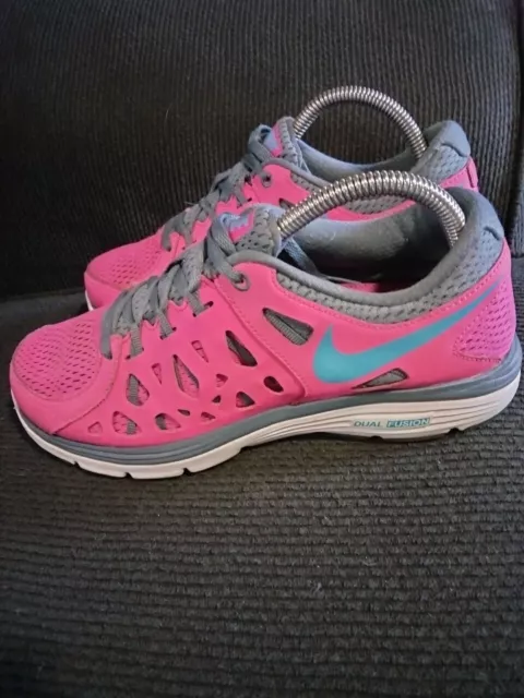 Nike Womens Dual Fusion Run 2 Running Shoes Size 8 Pink Flame/Gray 599564 601