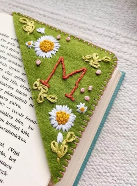 Personalized Hand Embroidered Corner Bookmark, Hand Stitched Felt Corner Letter