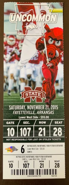 Arkansas Razorbacks 11/21/2015 NCAA football ticket stub vs Mississippi State