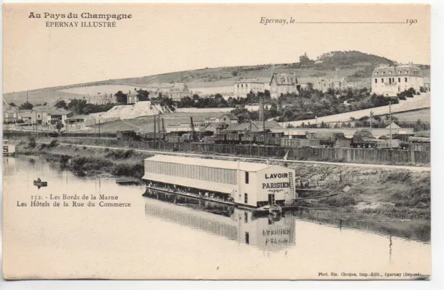 EPERNAY - Marne - CPA 51 - Péniches - bords de Marne  - lavoir Parisien - trains