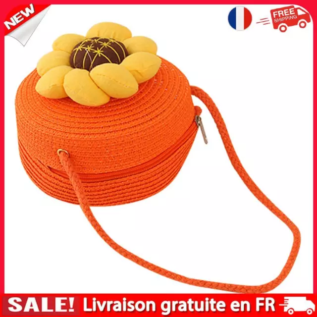 Kids Sunflower Straw Shoulder Bag Girl Summer Sweet Purse Handbag (Orange)