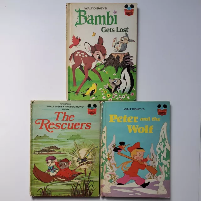 Peter And The Wolf 1974 The Rescuers 1977 Bambi Gets Lost '72 Walt Disneys 3 Vtg