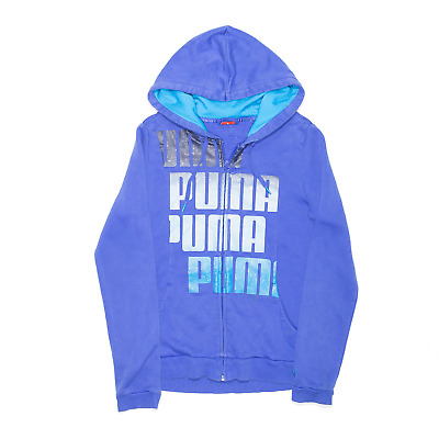PUMA Sports Glitter Logo Blue Full Zip Hoodie Girls 14 Years