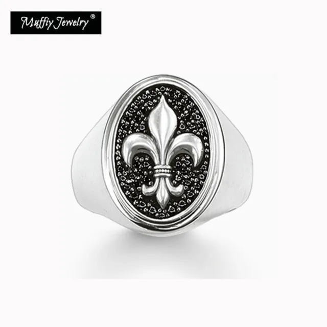 925 Sterling Silver Signet Ring Fleur-de-lis Anillos Lucky Jewelry For Men Women