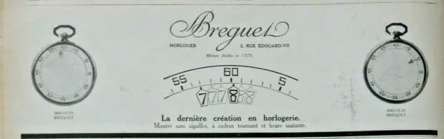 Publicité Presse 1926 Montres Breguet Aiguilles A Cadran Tournant Heure Sautante