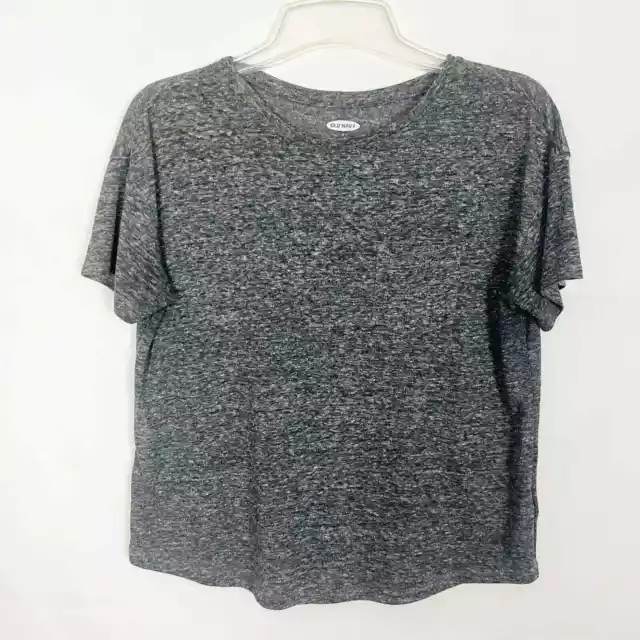Old Navy Linen Blend Women's Oversized Space Dye Charcoal Gray Boxy T-Shirt S