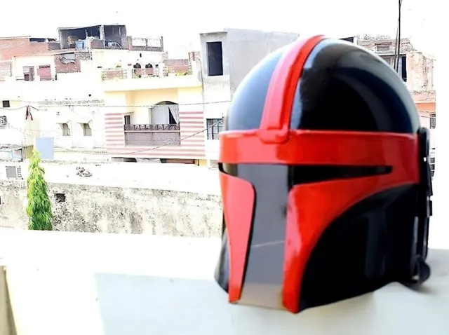 Mandalorian Helmet LARP Costume Black Red Series War Prop Wearable Helmet