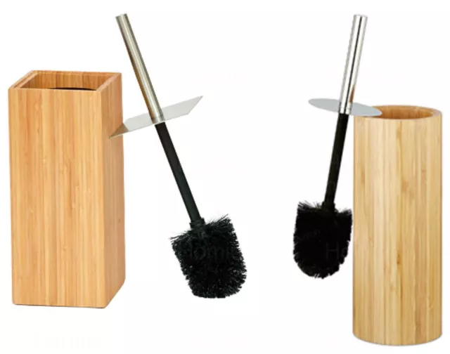 Bamboo Wood Toilet Bowl Brush Stainless Steel Handle with Holder Butler Stand