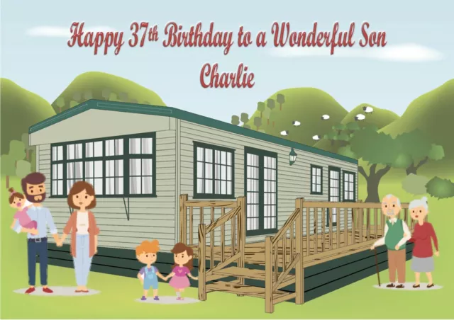 Personalised birthday card  son Friend Husband wife any age caravan holiday