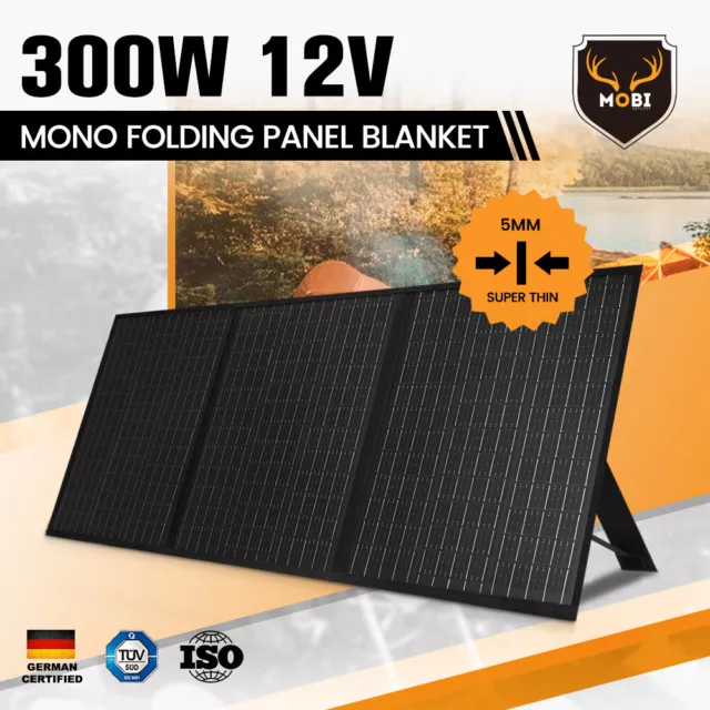 MOBI 12V 300W Folding Solar Panel Blanket Caravan Mono Completed Kit USB Legs