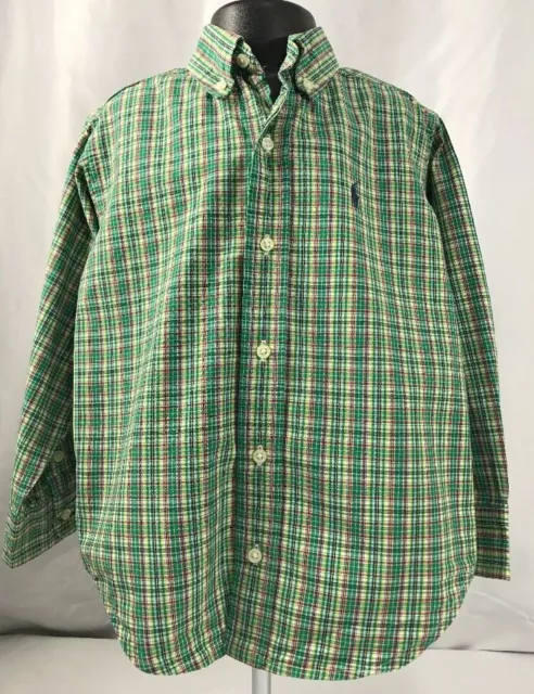 Ralph Lauren Little Boys Size 5 Long Sleeve Shirt Green Plaid Button Down Preppy