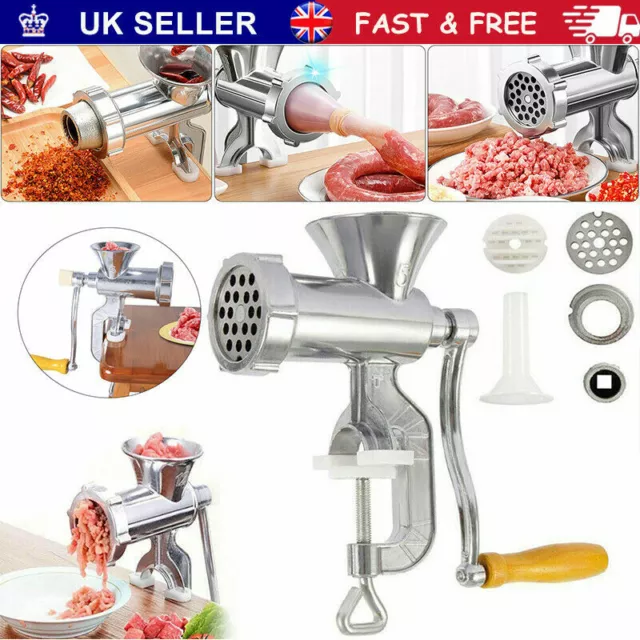 Hand Operated Cast Iron Manual Rotary Beef Sausage Maker Meat Mincer Grinder-Hot