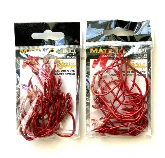 MATZUO AMERICA SICKLE X-Wide Gap Worm Hooks Size 4/0 Pack of 5 Red Fishing  $5.94 - PicClick