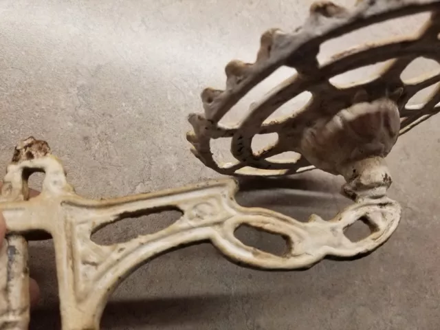 Antique Cast Iron Embossed Ornate Oil Lamp / Plant Holder & Wall Bracket White