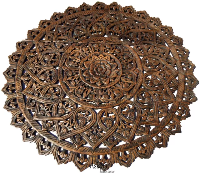 Large Round Carved Wood Floral Wall Plaque. Asian Home Decor Wood Wall Panels.3'