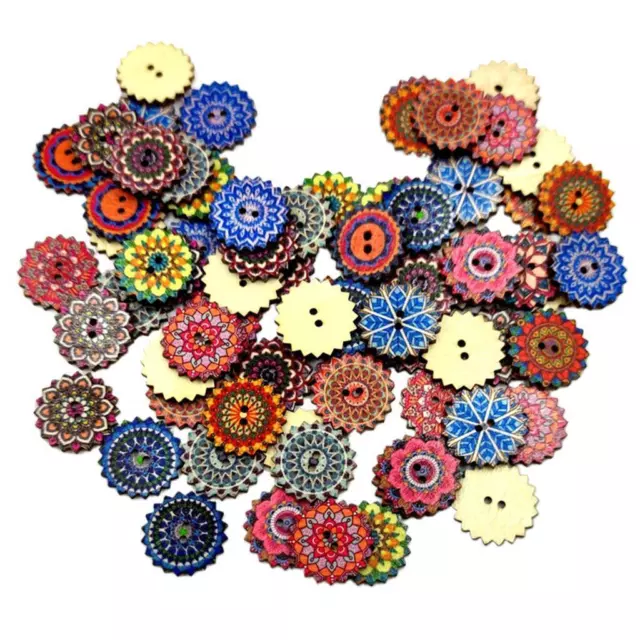 100 Lot 2 Holes Wood Buttons Vintage Bohemia for DIY Sewing Craft Bag Decorative