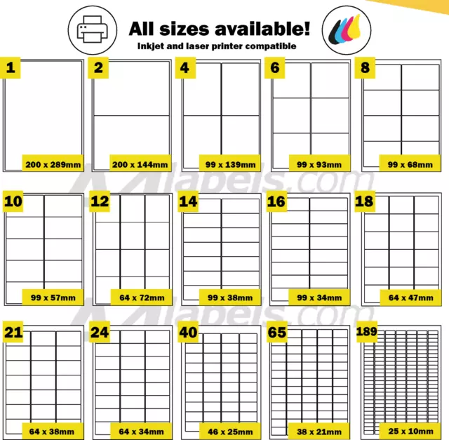 Coloured Self Adhesive Printer Labels, Red, Blue, Green or Yellow A4 Stickers