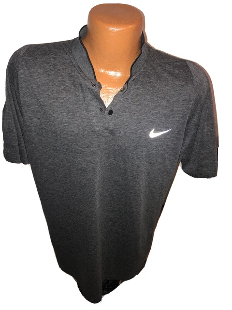 NIKE Tiger Woods Collection Collarless Gray Golf Polo Shirt Snap Size L Large
