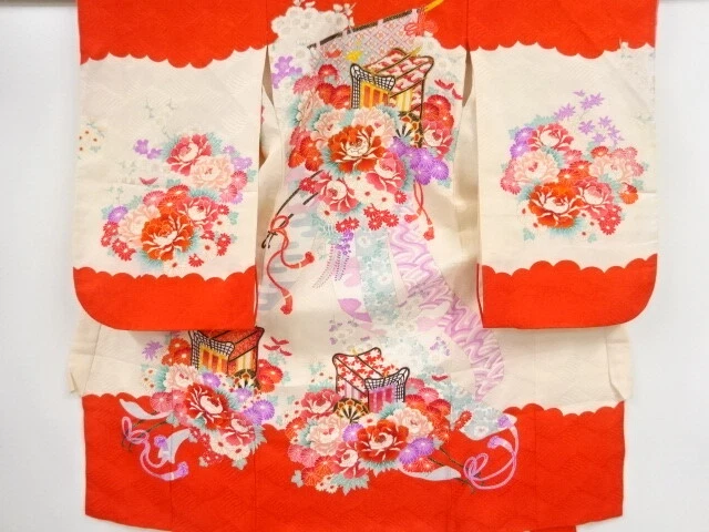 44684# Japanese Kimono / Antique Kimono For Girls / Embroidery / Carriage &
