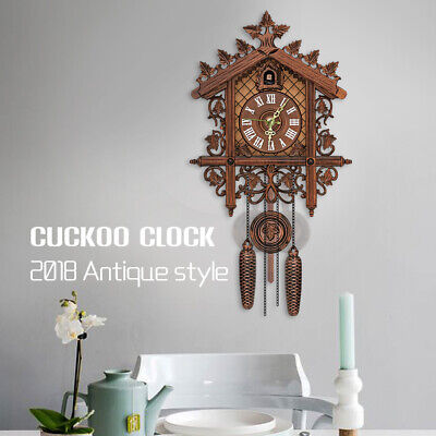 Hidyliu Orologio a cucù con uccellino in legno antico a cucù Chimes Birdhouse Orologio da parete appeso Auto Swing Bell Pendolo Decorazione per la casa 