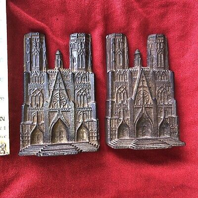 Vintage Cast Iron Bookends Cathedral Rose Art Novelties Illinois