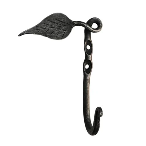 Hand Forged Wall Mounted Leaf Hook Wrought Iron Handmade Metal Rustic Hook