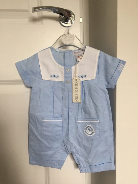 Abito con pagliaccio estivo blu bambini designer Kris x bambini 0-3 mesi nuovo con etichette