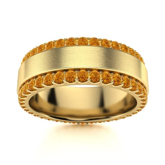 Men's Eternity Wedding Ring Natural Orange Sapphire in 14K Yellow Gold 1.9 tcw