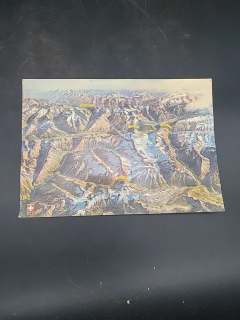 Vtg Oversized Switzerland Swiss Alpine Passes French Alps Route Map Postcard
