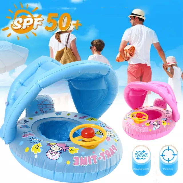 Inflatable Baby Swimming Ring Toddler Pool Float Seat Boat Kid Toy with Sunshade
