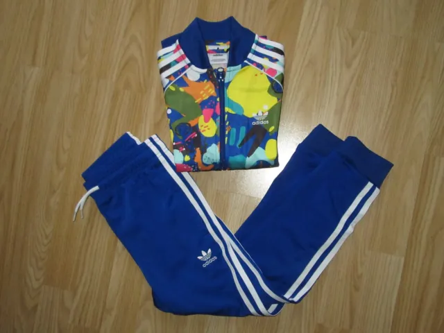 Set tuta blu bambina ADIDAS 7-8 anni: giacca con cerniera + pantaloni da pista ORIGINALE