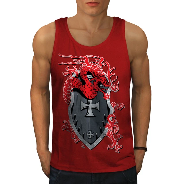 Wellcoda Dragon Shield Mens Tank Top, Medieval Active Sports Shirt