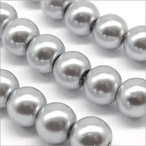 Lot de 30 Perles Rondes Nacrées en Verre 8mm Argenté