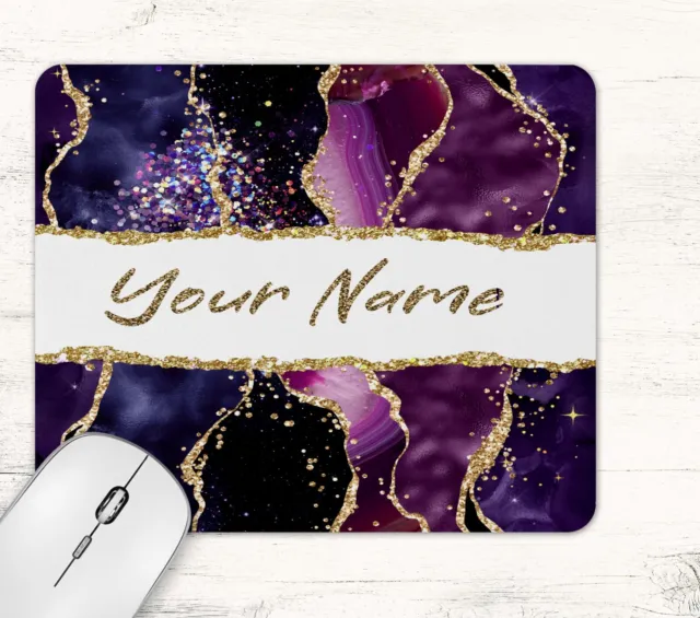 Purple Agate Geode Mouse Pad Rectangle Neoprene Personalised Any Name