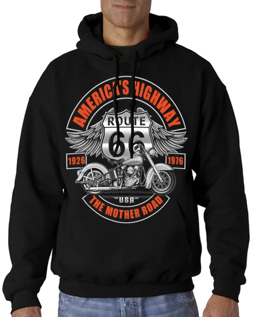Velocitee Mens Hoodie America's Highway Classic USA Motorcycle Biker A22720