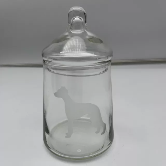 Etched/Frosted Whippet Greyhound Dog Glass Candy Jar.