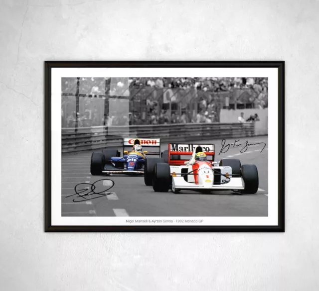 Nigel Mansell & Ayrton Senna Signed Print Photo Poster Framed F1 Formula One 1