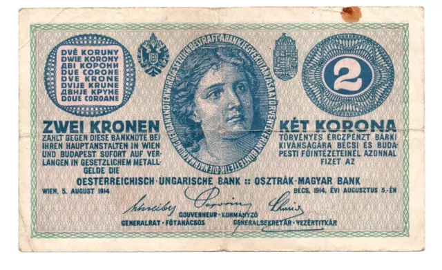 Austria Hungary 2 kronen korona - 1914 P-17b