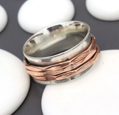 Copper Spinner Ring Handmade Jewelry Solid Round 925 Sterling Silver All Size RC