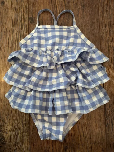 Blue Check Frilled Swimsuit  3-6M Next Baby Girl Summer Beach Party School