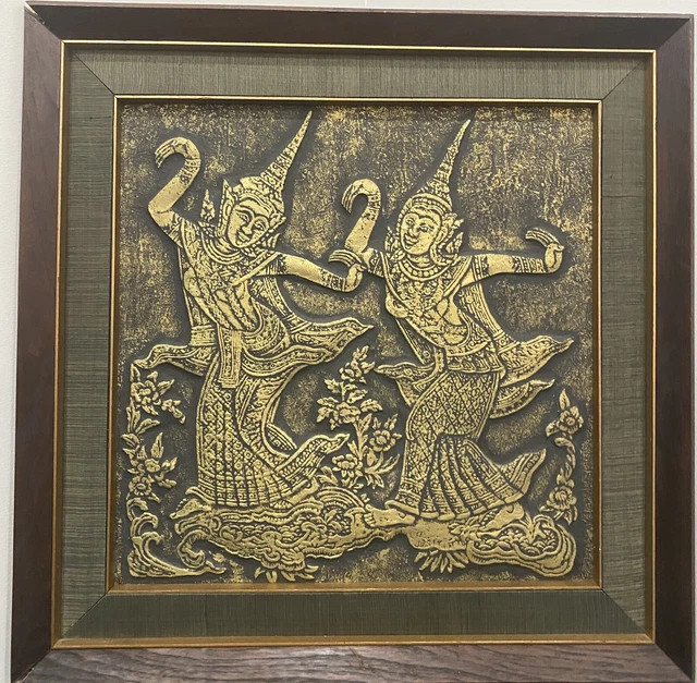 RARE Thai Temple Dancers Framed Silk Art - Handmade