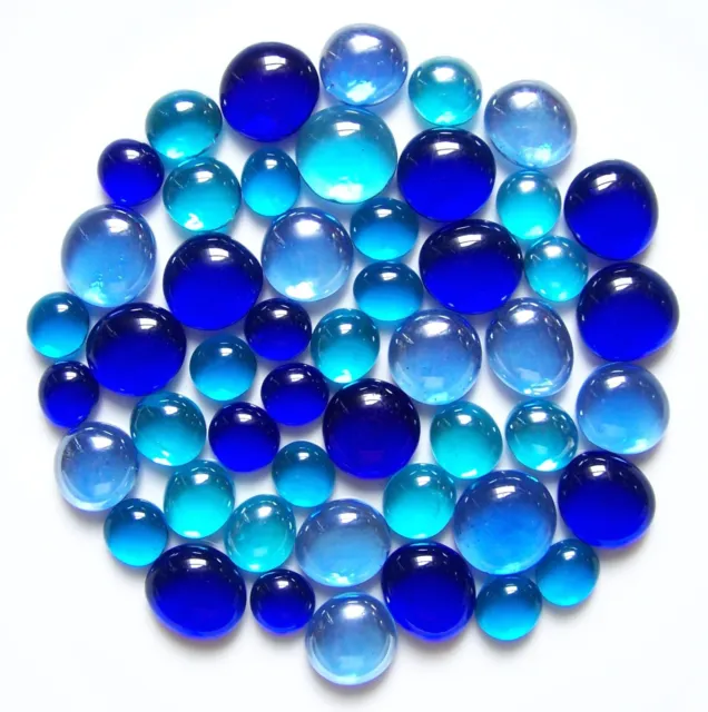 50 x Oceans of Blue Glass Mosaic Craft Pebbles, Stones - Assorted Sizes